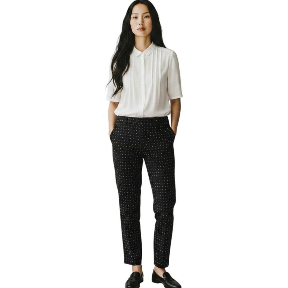 Zara Woman Black Micro Dot Straight Leg Trousers Size S Tailored Work Pants